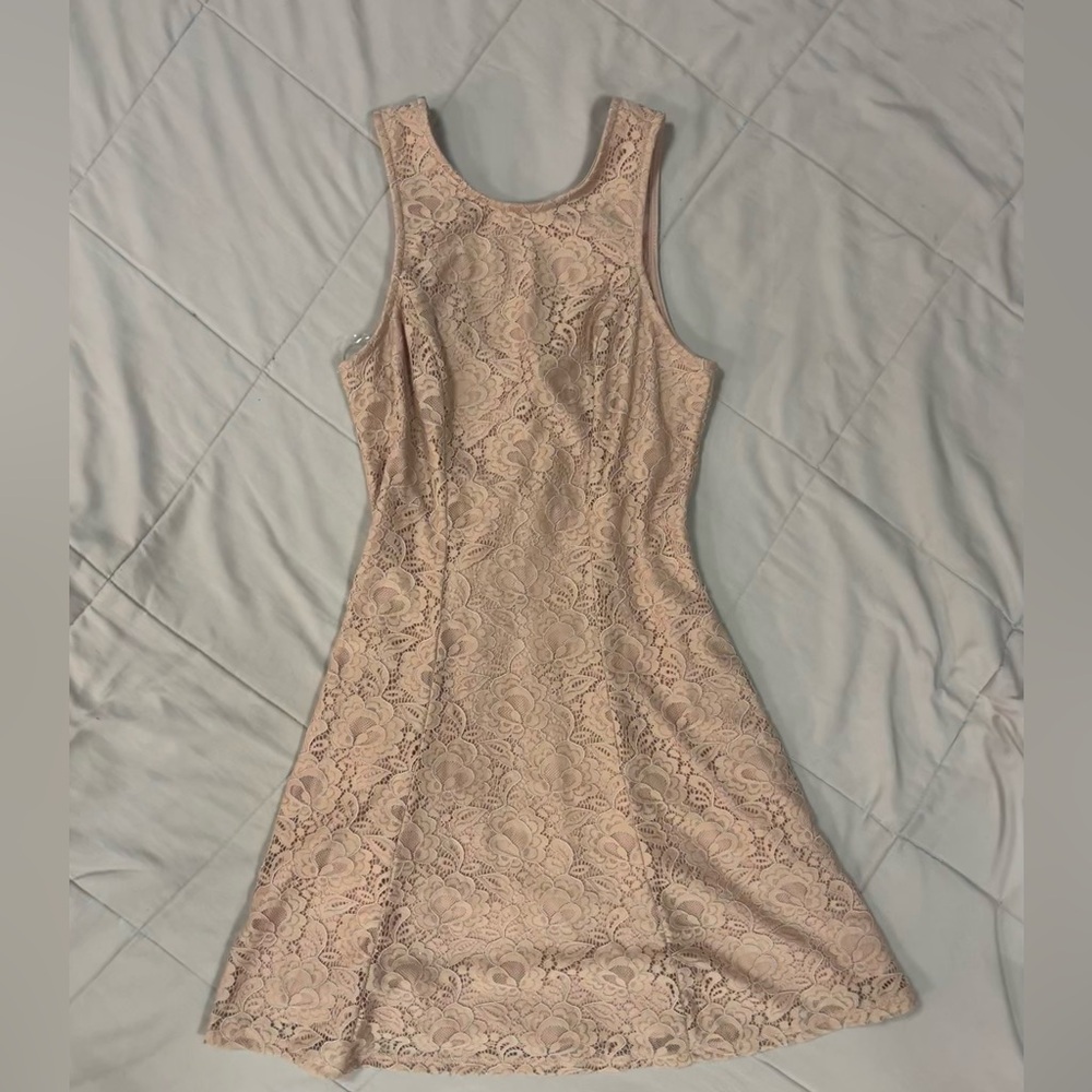 cream pink lace dress